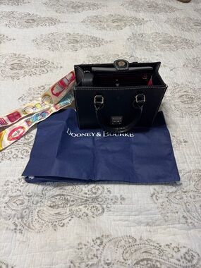 Dooney & Bourke Black Leather Satchel with Multicolor Scarf